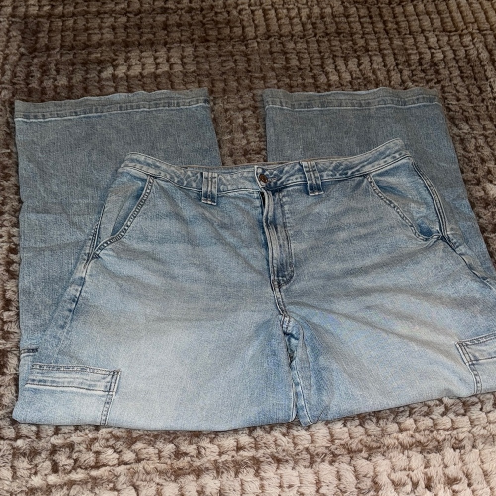 American Eagle Outfitters Light Blue Super High-Rise Baggy Wide Leg